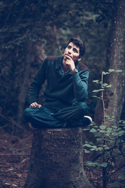 Ein Mann sitzt nachdenklich im Wald auf einem Baumstumpf: Menschen mit Hochsensibilität benötigen wegen ihrer hohen neuronalen Aufnahmefähigkeit Rückzugsmöglichkeiten.