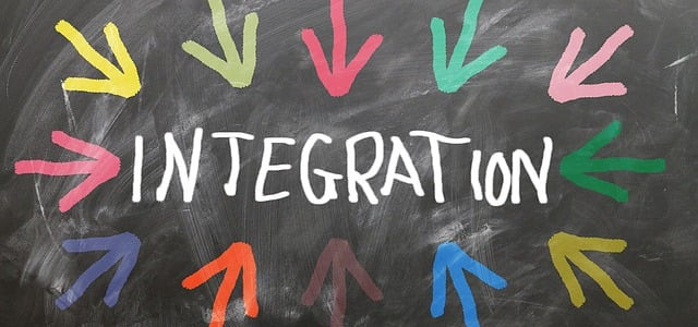 Symbolbild Integrationscoaching: Wort "Integration" auf Schultafel.